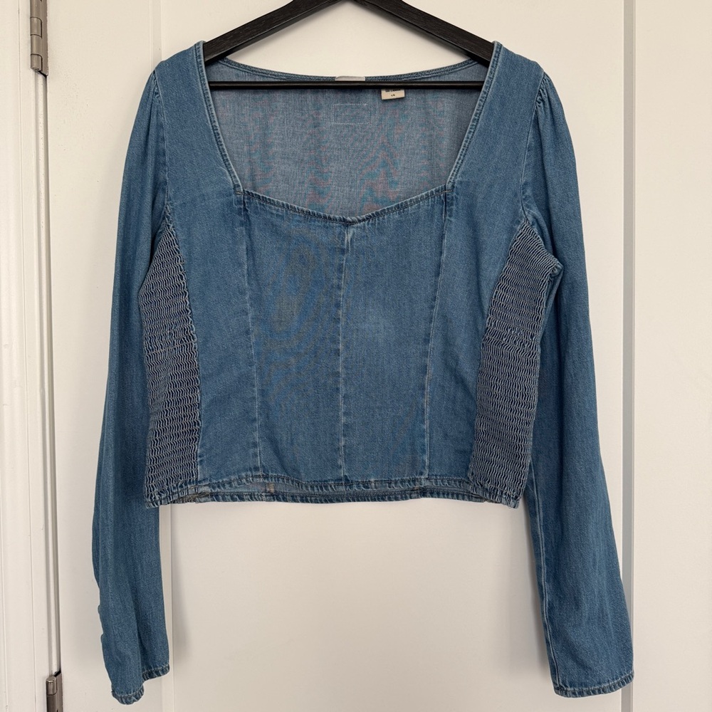 Levi’s Ophelia Corset Denim Sweetheart Neckline Long Sleeve Top L - Runs Small